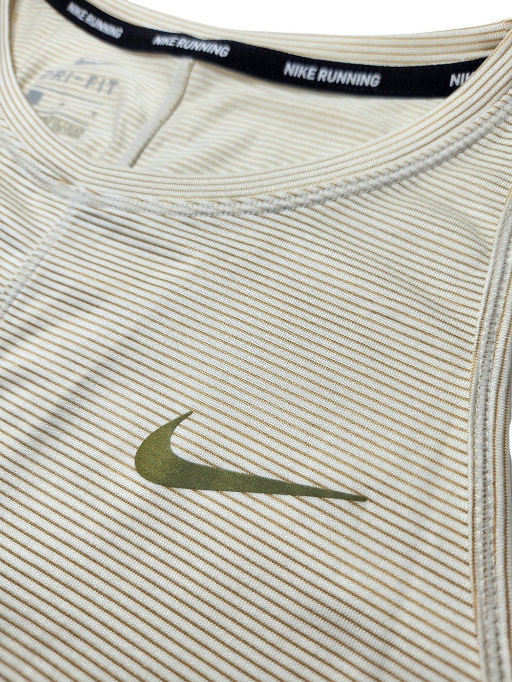 Nike Running Dri-FIT Tank Top Women's Large Cream Tan Stripe Racerback Athletic - Picture 7 of 15
